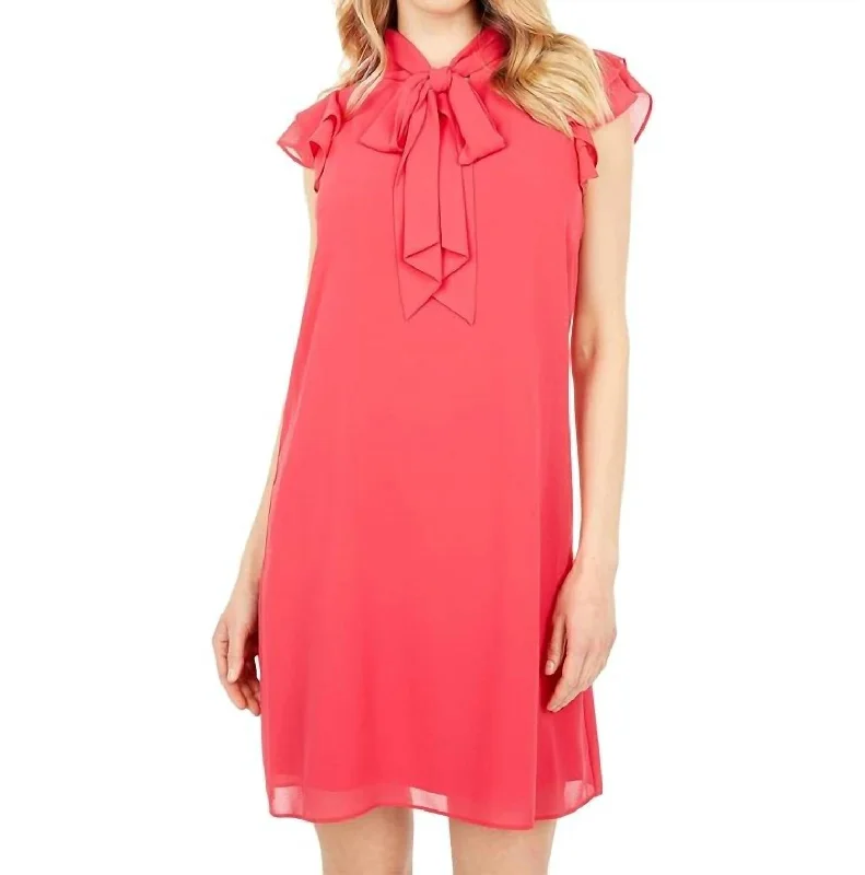 Fashion-Forward Outfits Ruffle Tie Neck Chiffon Mini Dress In Pink