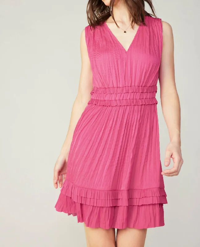 Feminine Elegant Aurora Crinkled Pleated Mini Dress In Fuschia