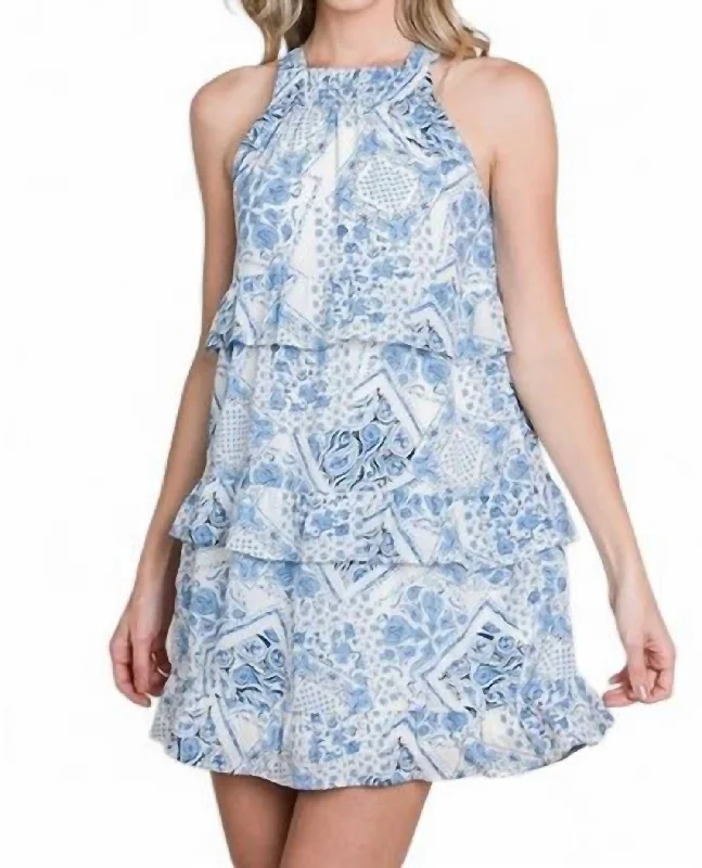 Save On Inspired Styles Paisley Print Sleeveless Mini Dress With Back Tie Detail In Blue