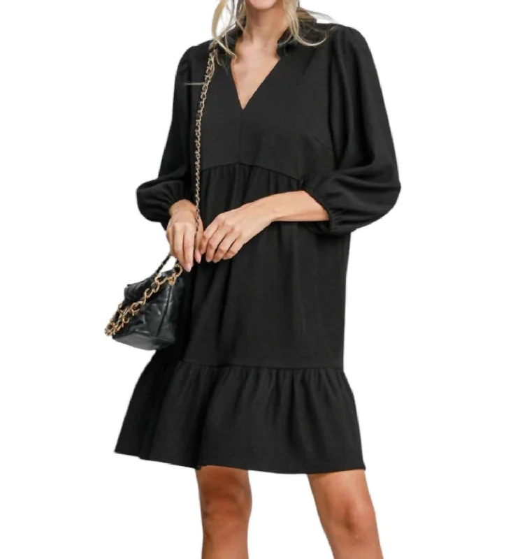 Stylish Looks Tiered Ribbed Knit Mini Dress In Black