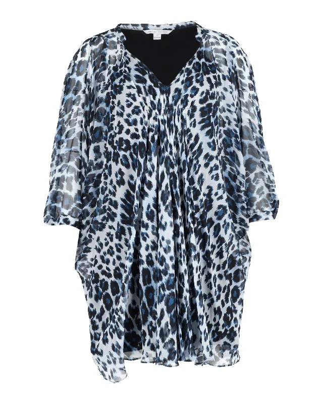 Huge Savings On Parisian Styles Diane Von Furstenberg Leopard-Print Mini Dress in Blue Silk