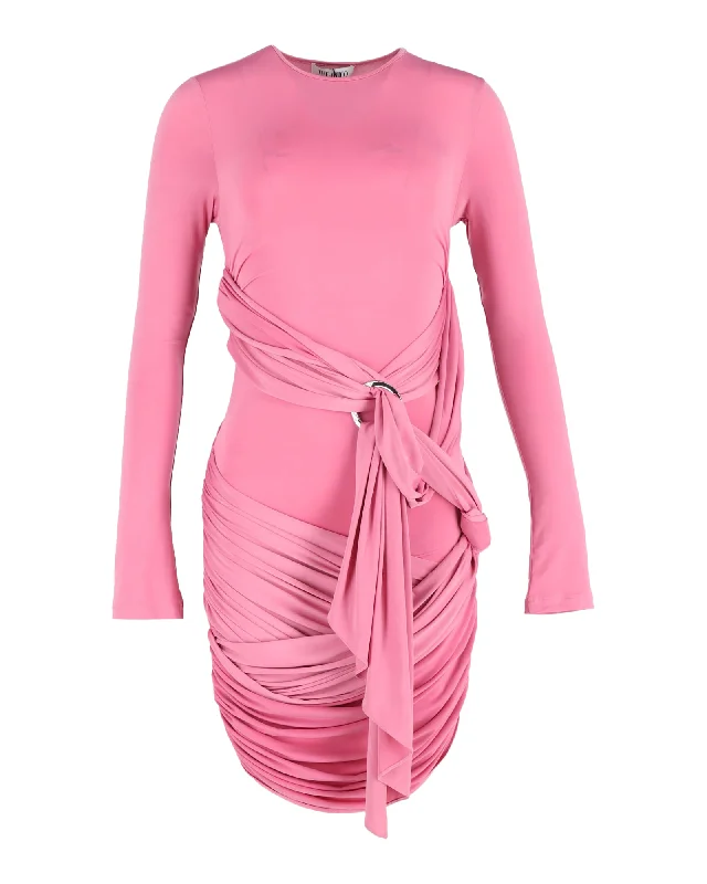 Mother'S Day Special The Attico Draped Long-Sleeve Mini Dress in Pink Polyester