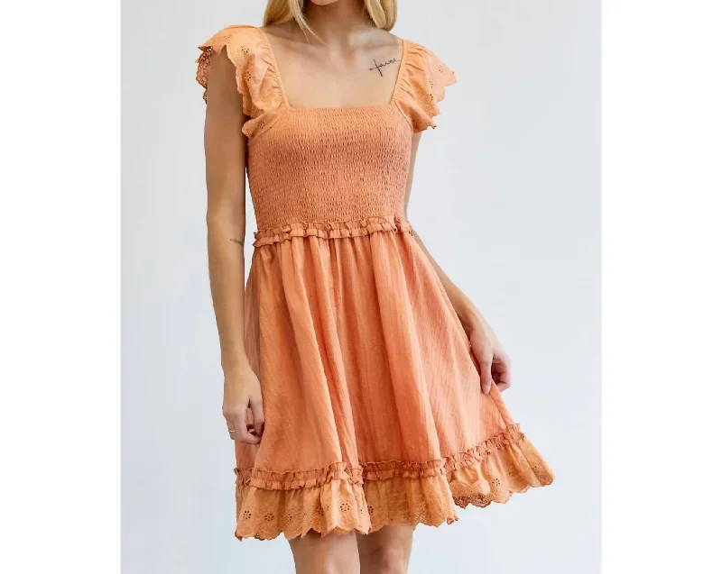 Sleek Design Burnt Orange Smocked Mini Dress in Orange