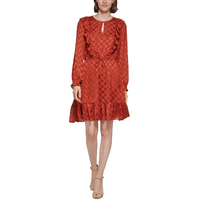 Season Sale Womens Ruffled Chiffon Mini Dress