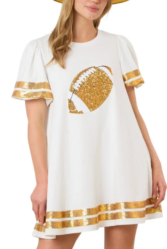 Stylish Savings Short Sleeve Football Mini Dress In White