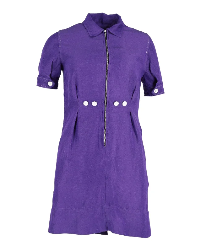 Limited Time Deal Sandro Paris Zip Front Mini Dress in Purple Viscose