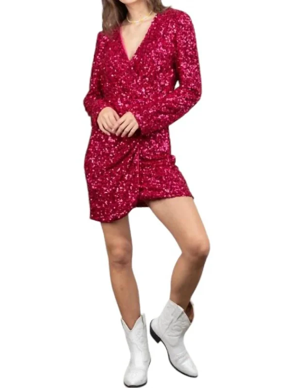 Seasonal Trend Sequin Glitter Mini Dress In Raspberry