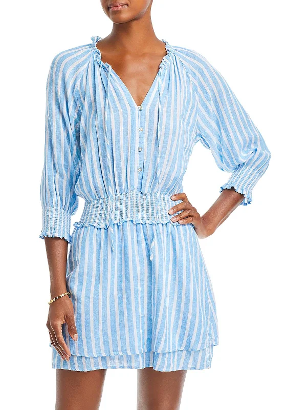 Wardrobe Upgrade Crystal Womens Striped Linen Mini Dress