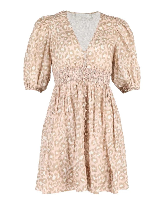 Great Prices On Feminine Styles Zimmermann Carnaby Shirred Leopard-Print Mini Dress in Pink Linen