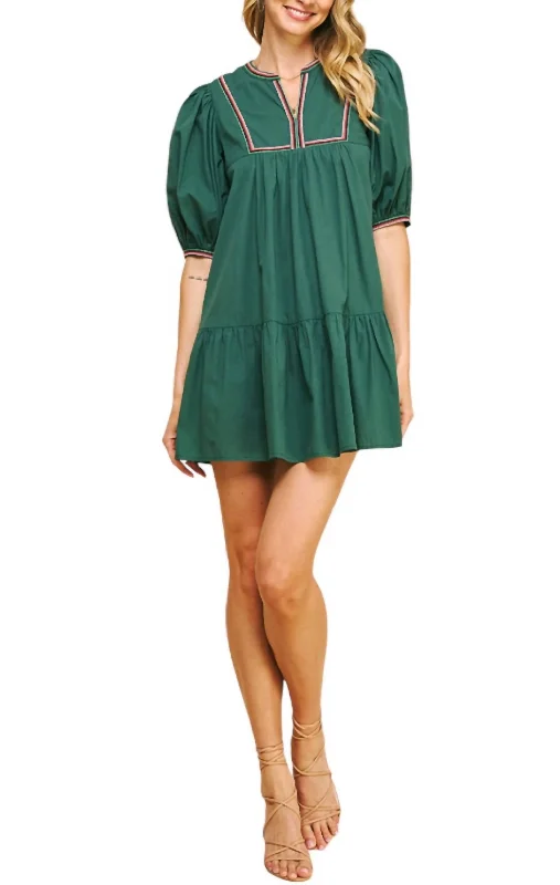 Refined Look Tape Trim Detail Mini Dress In Hunter Green