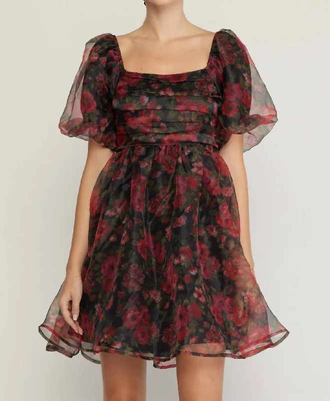 Romantic Flair Autumn Serenade Mini Dress in Red/Black