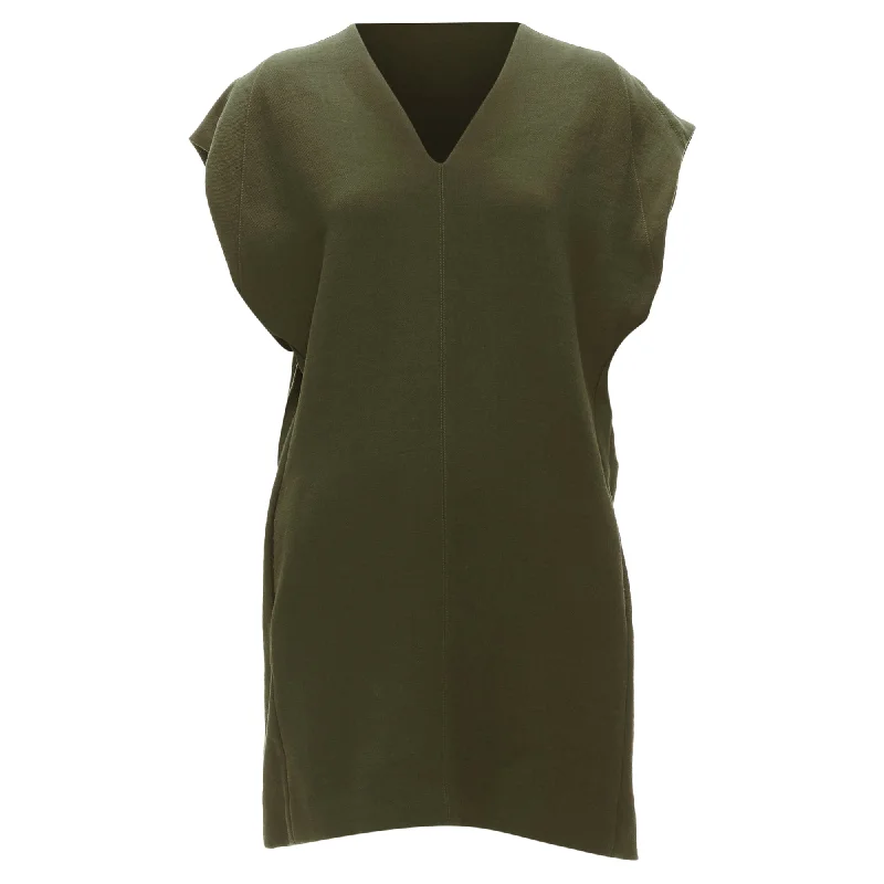 Holiday Sale Marni virgin wool olive silk lined V neck boxy mini dress