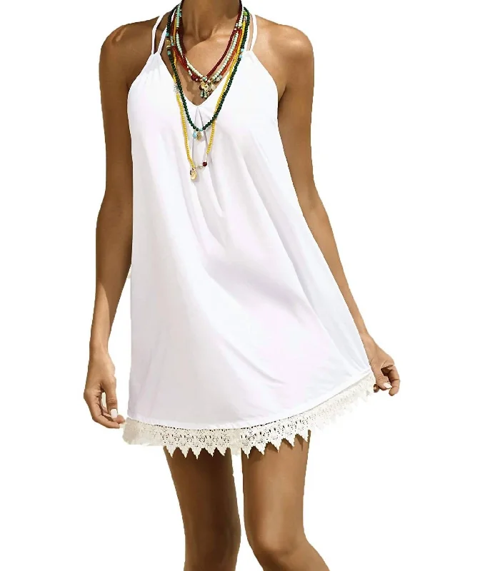 Modern Glamour Women Aria Double Strap Crochet Trim Cover Up Mini Dress In Water Lily White