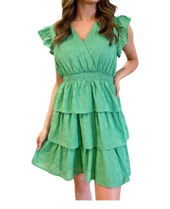 Limited-Time Offer Ruffle Sleeve Tiered Mini Dress In Kelly Green