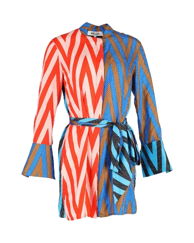 Summer Splash Sale Diane Von Furstenberg Zig-Zag Print Belted Mini Dress in Multicolor Silk