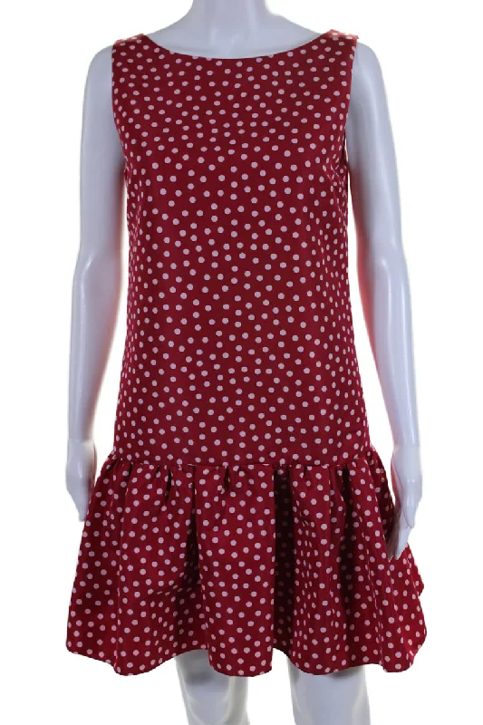 First Order Discount Valentino Womens Polka Dot Boat Neck Sleeveless Zip Up Mini Dress Red