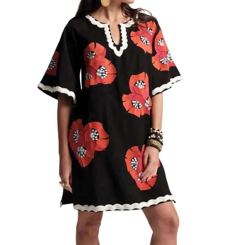 Statement Piece Charming Caftan Mini Dress In Black Multi