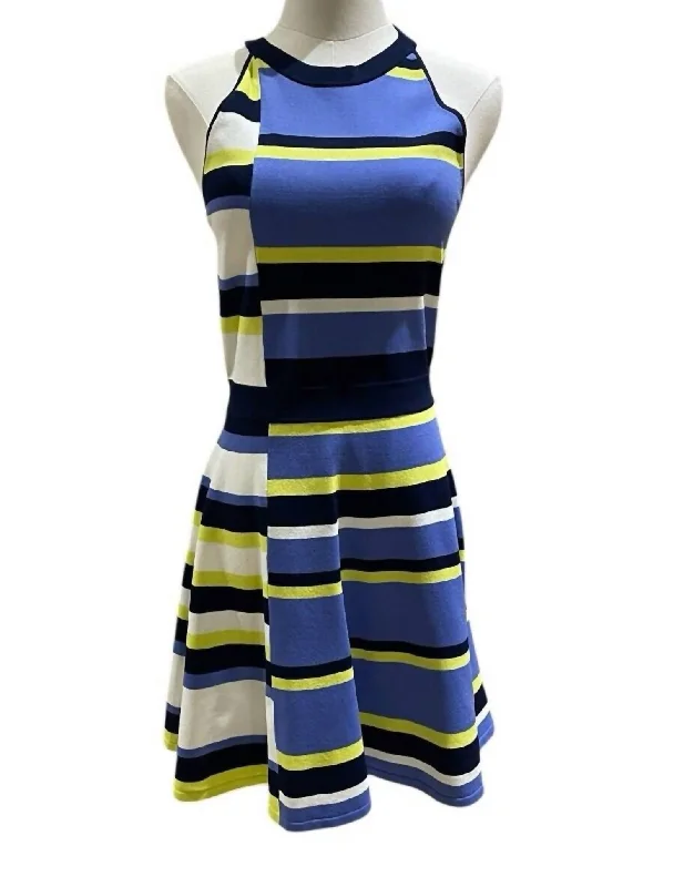 Feminine Allure Shea Knit Flare Striped Mini Dress In Multi