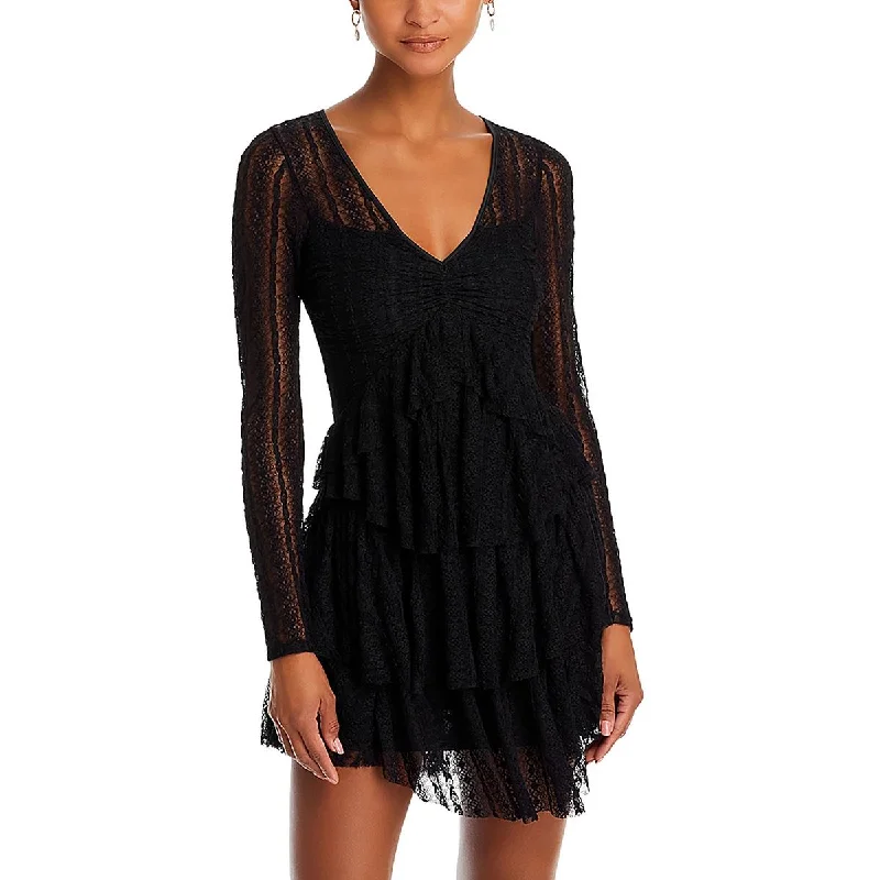 Feminine Elegant Womens Lace VNeck Mini Dress