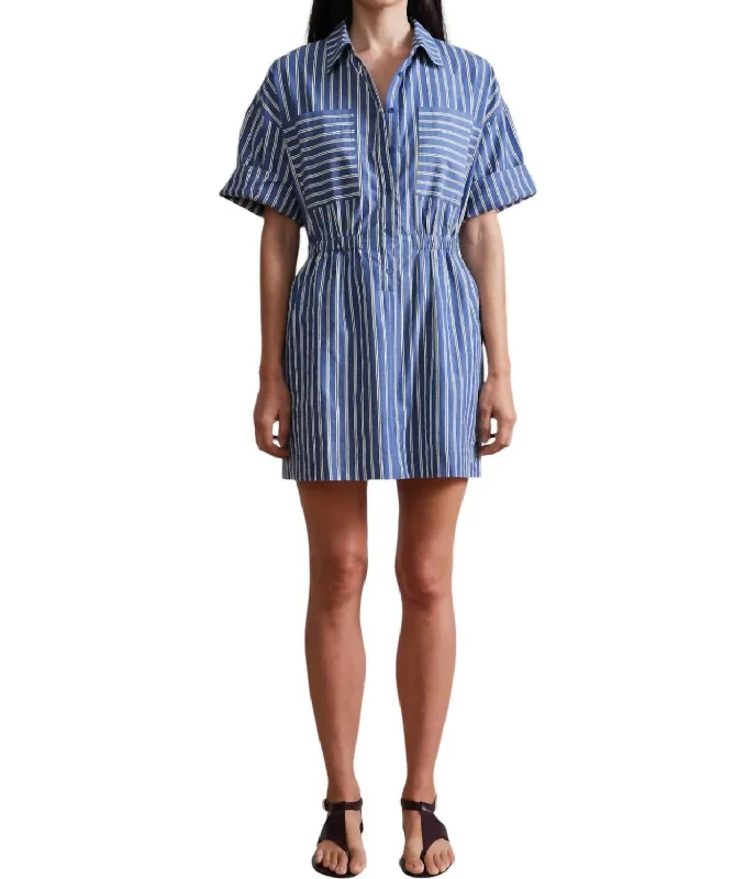 Style Upgrade Palmera Mini Dress In Indigo Stripe