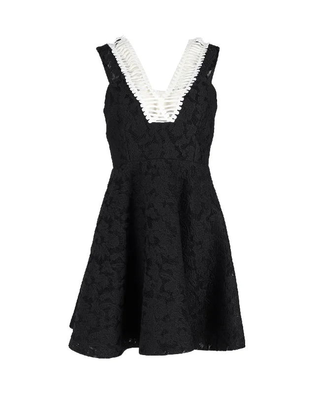 Lighten Up With Nordic Styles Sandro Rhythm Pleated Embroidered Mesh Mini Dress in Black Polyester