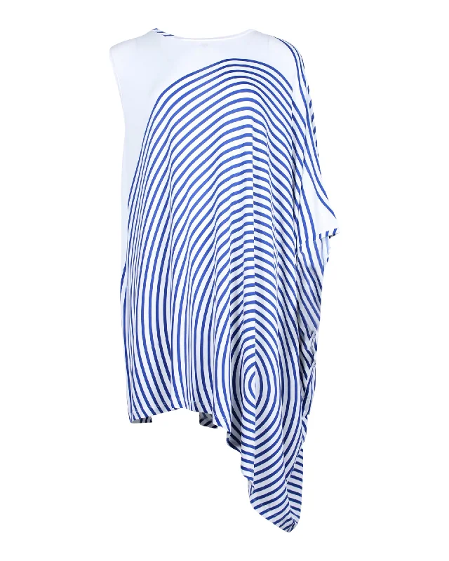 Spring Fashion Maison Margiela Striped Asymmetric Mini Dress in White and Blue Viscose