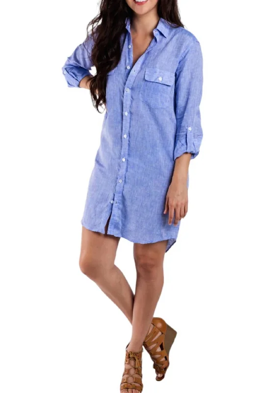 Wardrobe Refresh Linen Mini Dress In Sky Blue