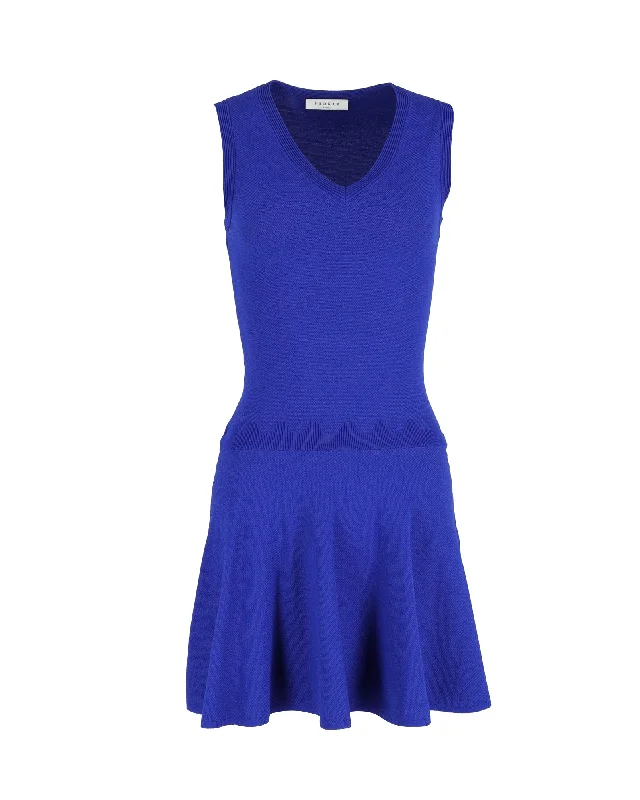 Anniversary Sale Sandro V-Neck Mini Dress in Blue Viscose