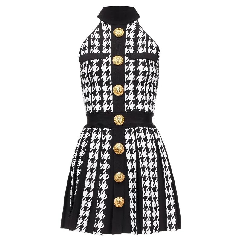 Limited - Time Bundle Balmain houndstooth lion button halter mini dress