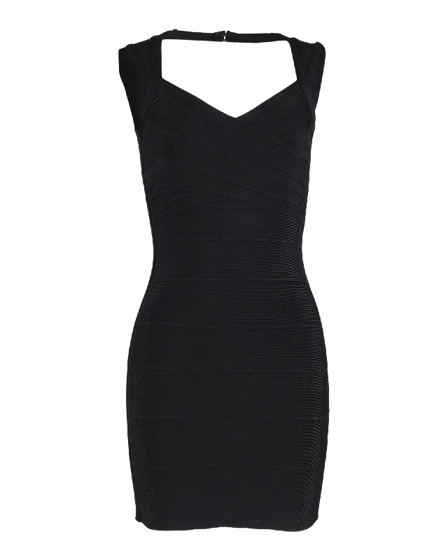 Update With Cottagecore Styles Herve Leger Sleeveless Bandage Mini Dress in Black Wool