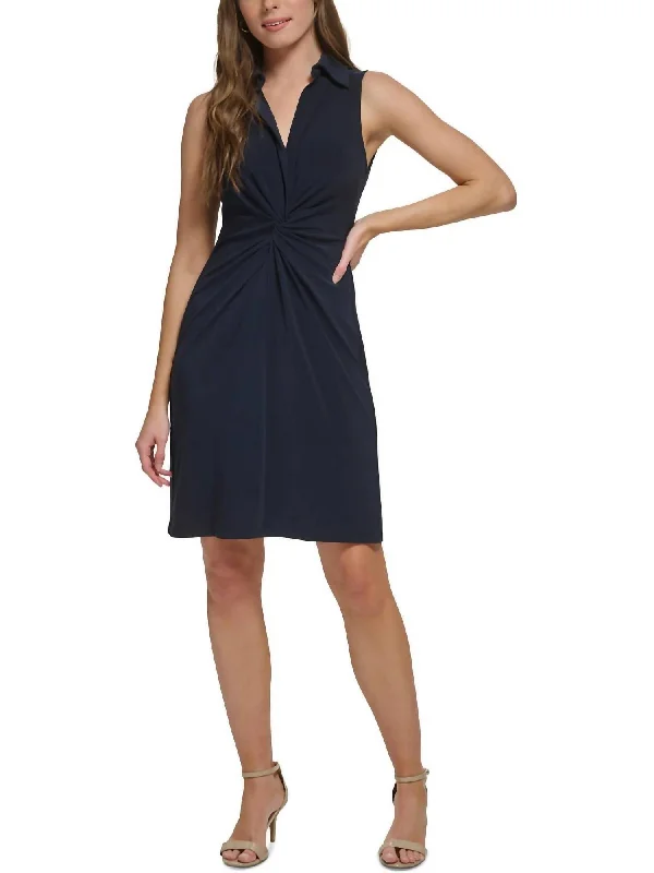 Exclusive Discount Twist Front V Neck Mini Dress In Navy