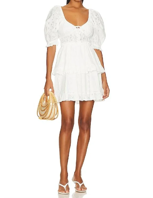 Mother'S Day Special Puff Sleeve Mini Dress In White