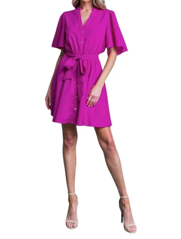 Father'S Day Deals Kelly Solid Woven Mini Dress In Magenta