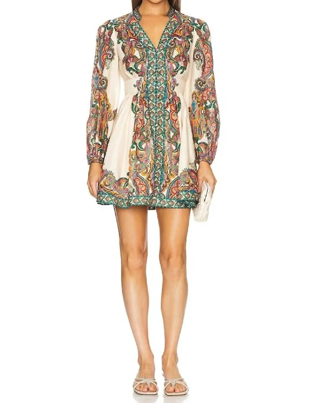 Winter Warm - Up Sale Plunge Mini Dress In Multi Paisley