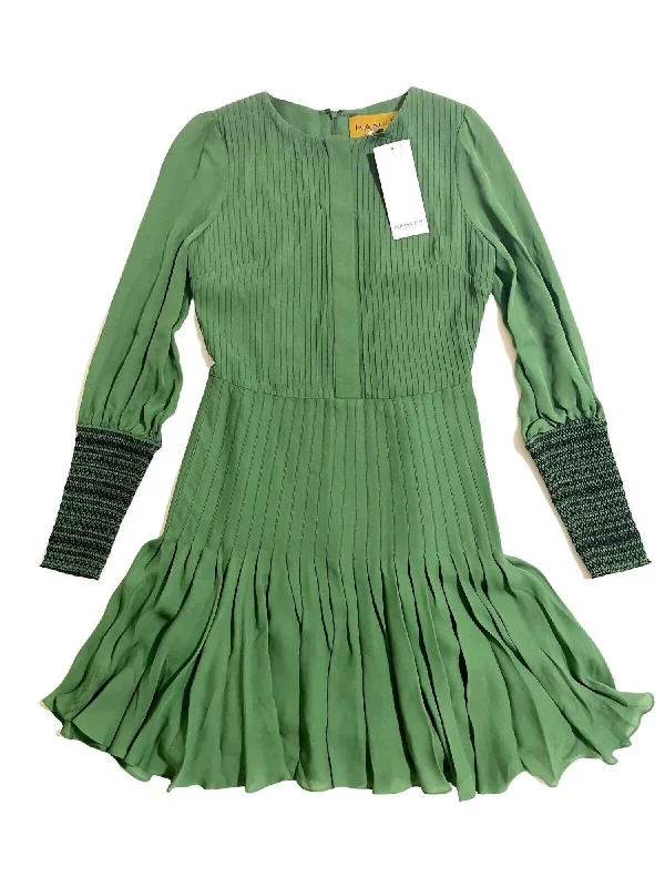 Artful Design Silk Pleated Mini Dress In Green