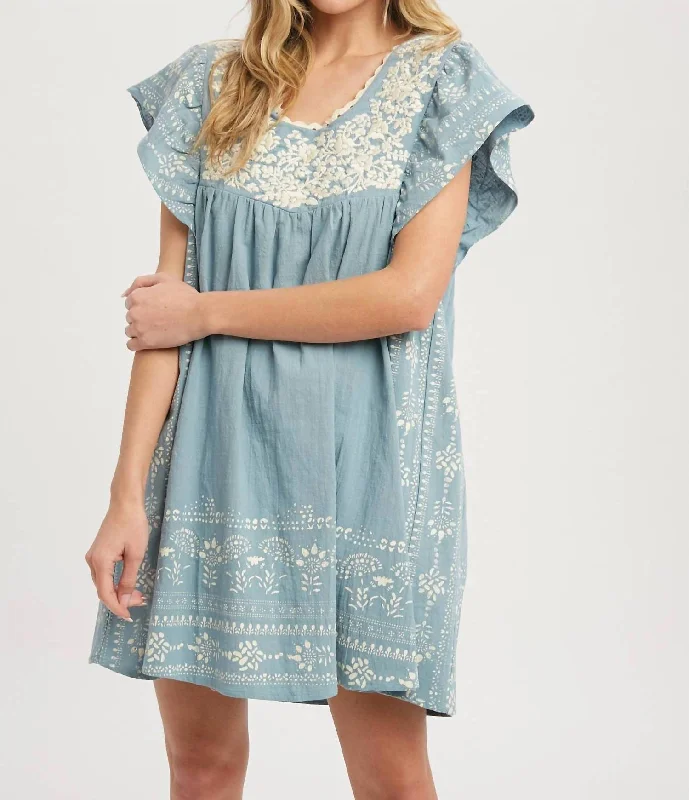 Limited Styles Embroidered Mini Dress In Chambray