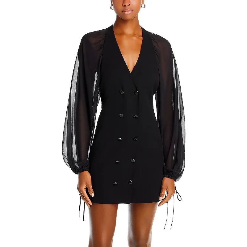 Timeless Elegant Womens Blazer Dress Sheer Sleeves Mini Dress