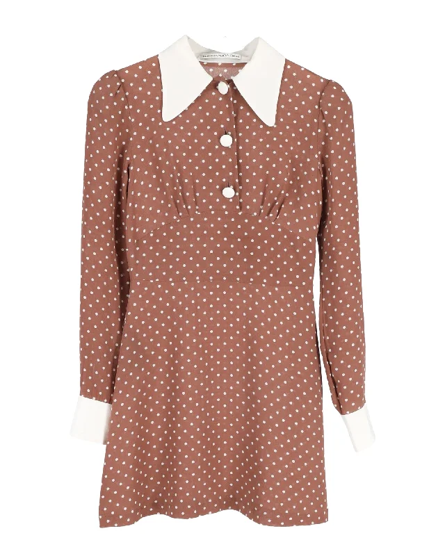 Beat The Heat In Tropical Styles Alessandra Rich Polka Dot Mini Dress in Brown Cotton