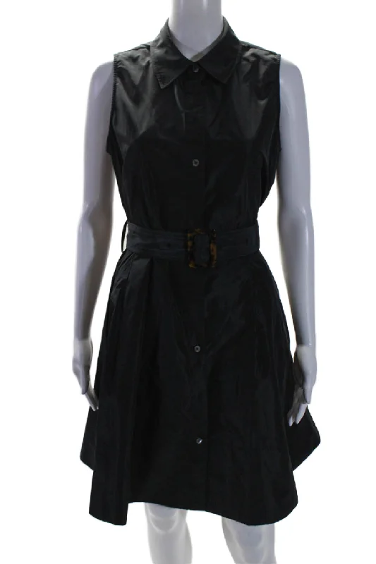 Sleek Design Staud Women's Collared Sleeveless Button Down Belted Mini Dress Black