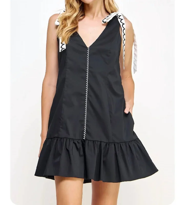 Fashion-Forward Scallop Tie Mini Dress In Black