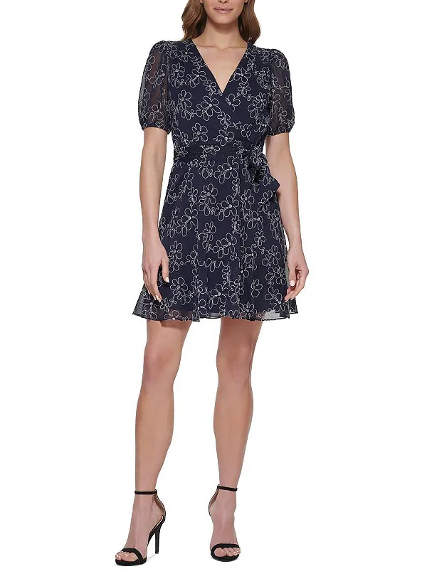 Floral Style Womens Embroidered Short Mini Dress