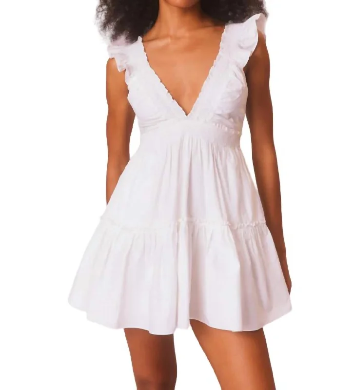 Minimalist Elegant Poplar Flutter Sleeve Mini Dress In White