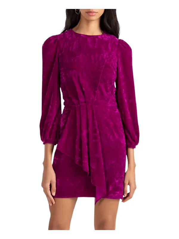 Save On Inspired Styles Dakota Draped Velvet Mini Dress In Magenta