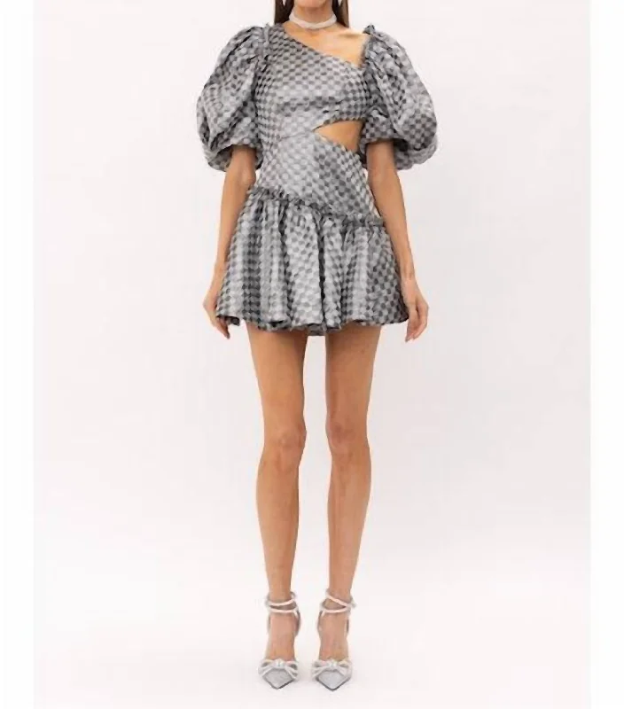 Seasonal Trend Claire Checkered Jacquard Mini Dress In Silver