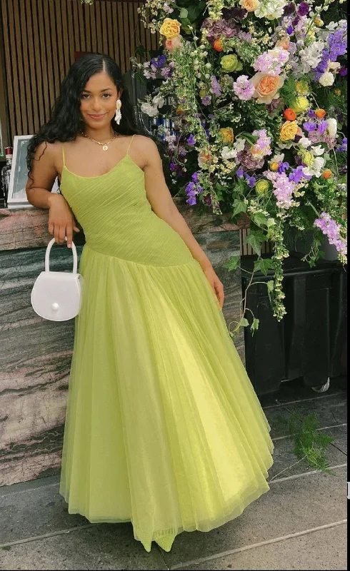 Evening Elegance Vintage Green Tulle Muslim Evening Dress Women A Line  Pleated Formal Prom Dress Party Gowns  Y4880