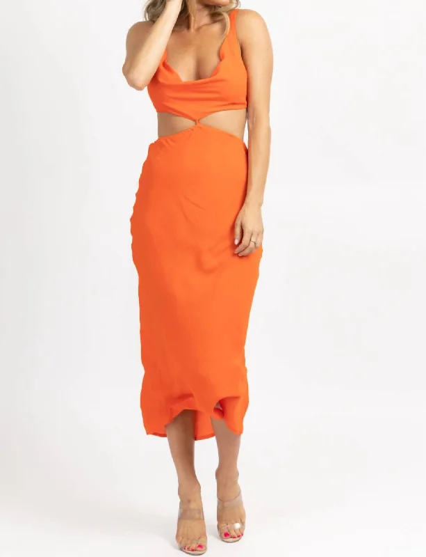 Spring Fashion Back Tie Sleeveless Midi Dress In Orange