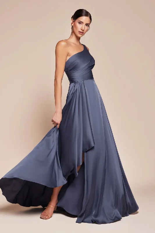 Trend Alert One Shoulder Soft Satin A-Line Gown by Cinderella Divine 7450 - Special Occasion/Curves