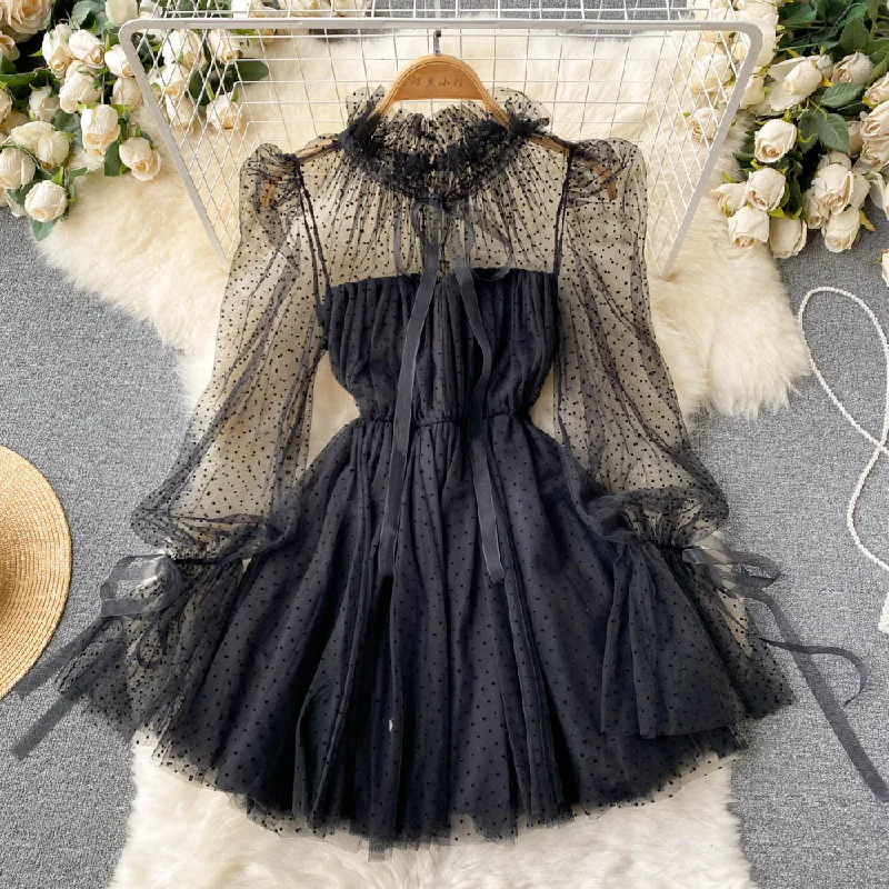 Pastel Styles Cute tulle long sleeve dress A line short dress     S245