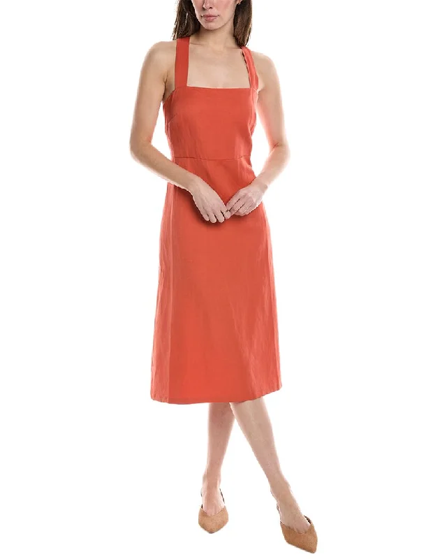 Beat The Heat In Tropical Styles Theory Crossback Linen-Blend Midi Dress