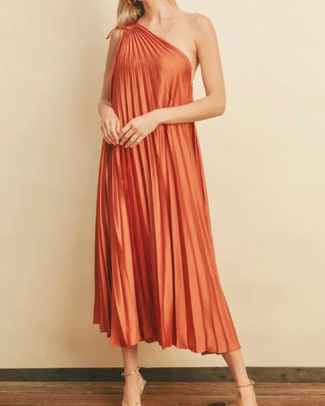 Casual Fashion for Women Rust one shoulder dress